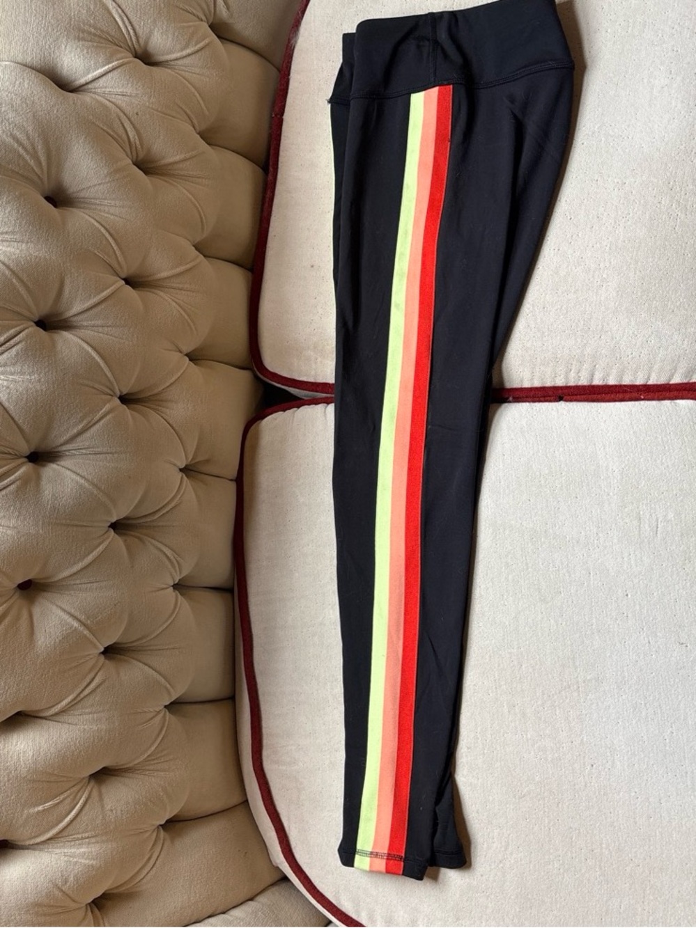 Avia Black Leggings with Red and Yellow Side Stripes